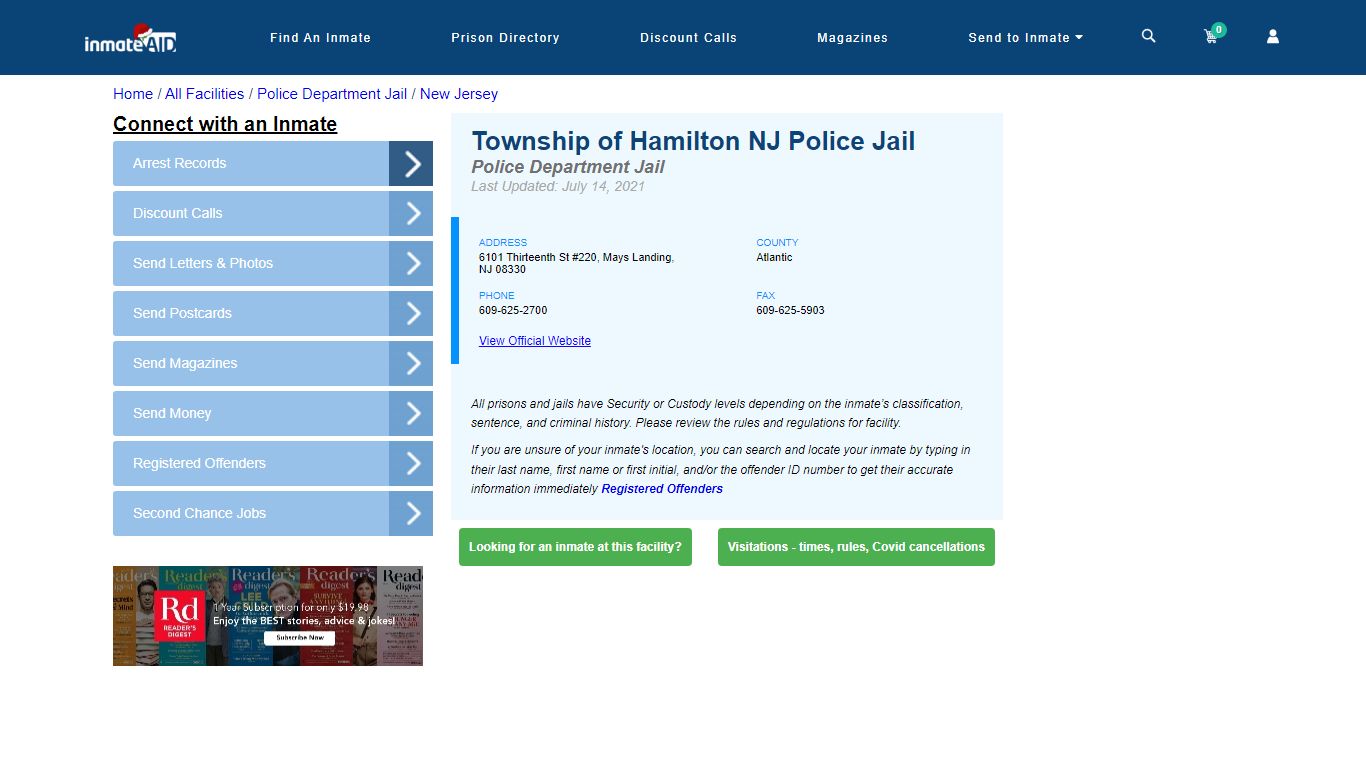 Township of Hamilton NJ Police Jail & Inmate Search - Mays Landing, NJ